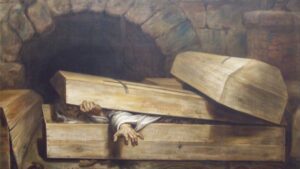 Žena vyděsila příbuzné, když se na vlastním pohřbu posadila v rakvi, Ilustrační foto: Antoine Wiertz, Public domain, via Wikimedia Commons