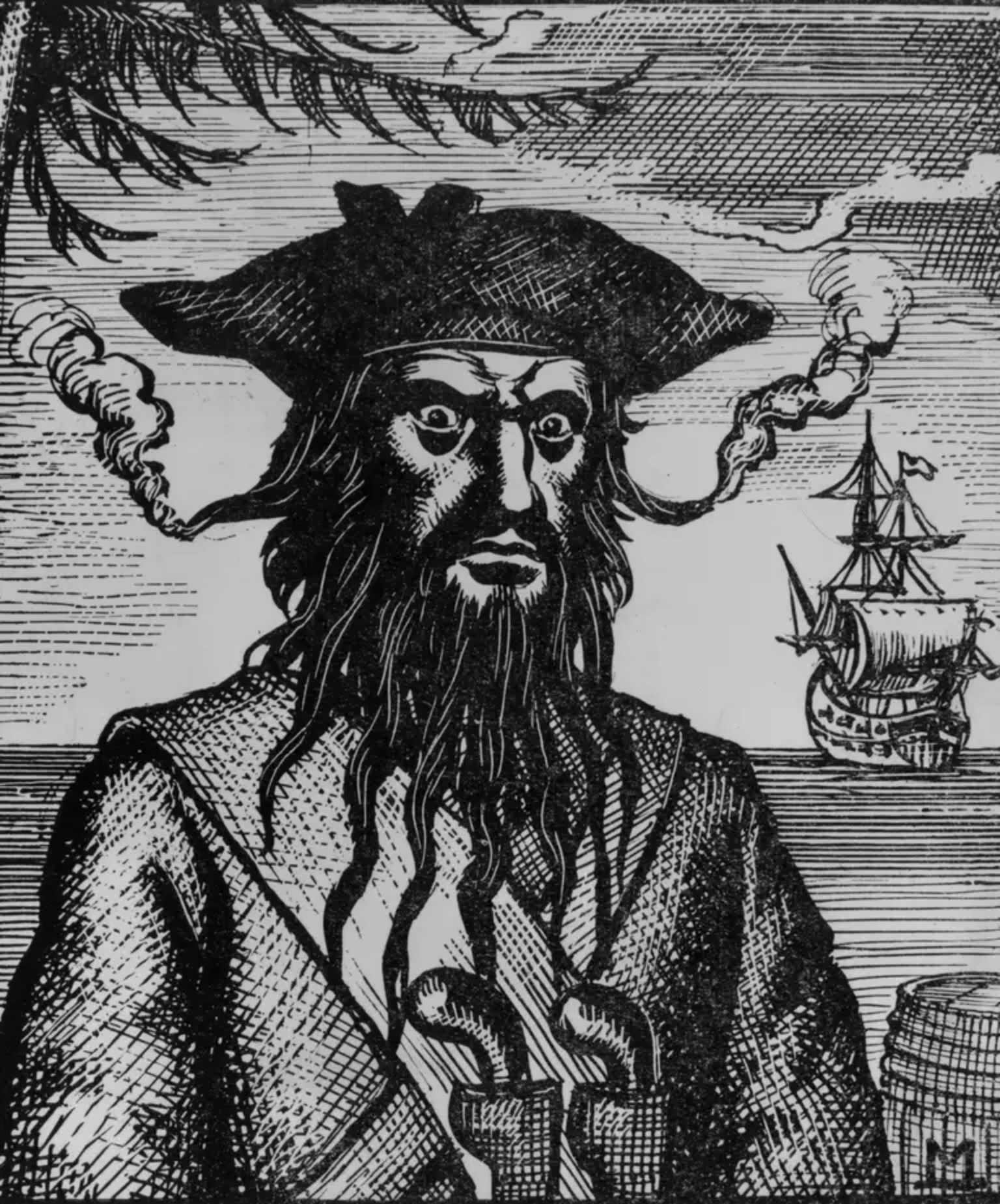 Kresba Černovouse, FOTO: <a href="https://commons.wikimedia.org/wiki/File:Barbe_Noire.webp">Hulton Archive/Getty Images</a>, Public domain, via Wikimedia Commons