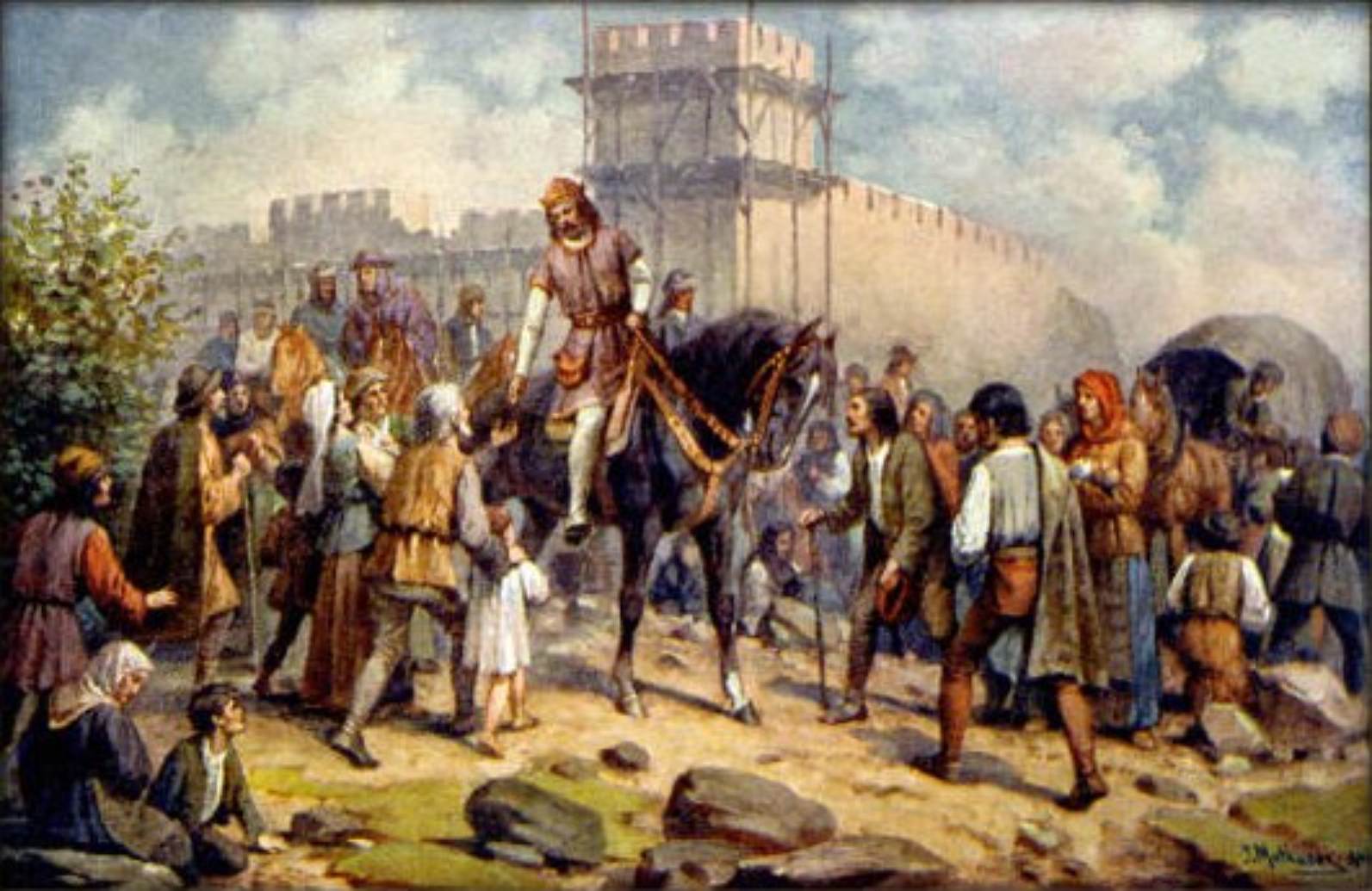 Karel IV. nechává stavět Hladovou zeď, FOTO: <a href="https://commons.wikimedia.org/wiki/File:Josef_Mathauser_-_Karel_IV._nech%C3%A1v%C3%A1_stav%C4%9Bt_Hladovou_ze%C4%8F.jpg">Josef Mathauser</a>, Public domain, via Wikimedia Commons