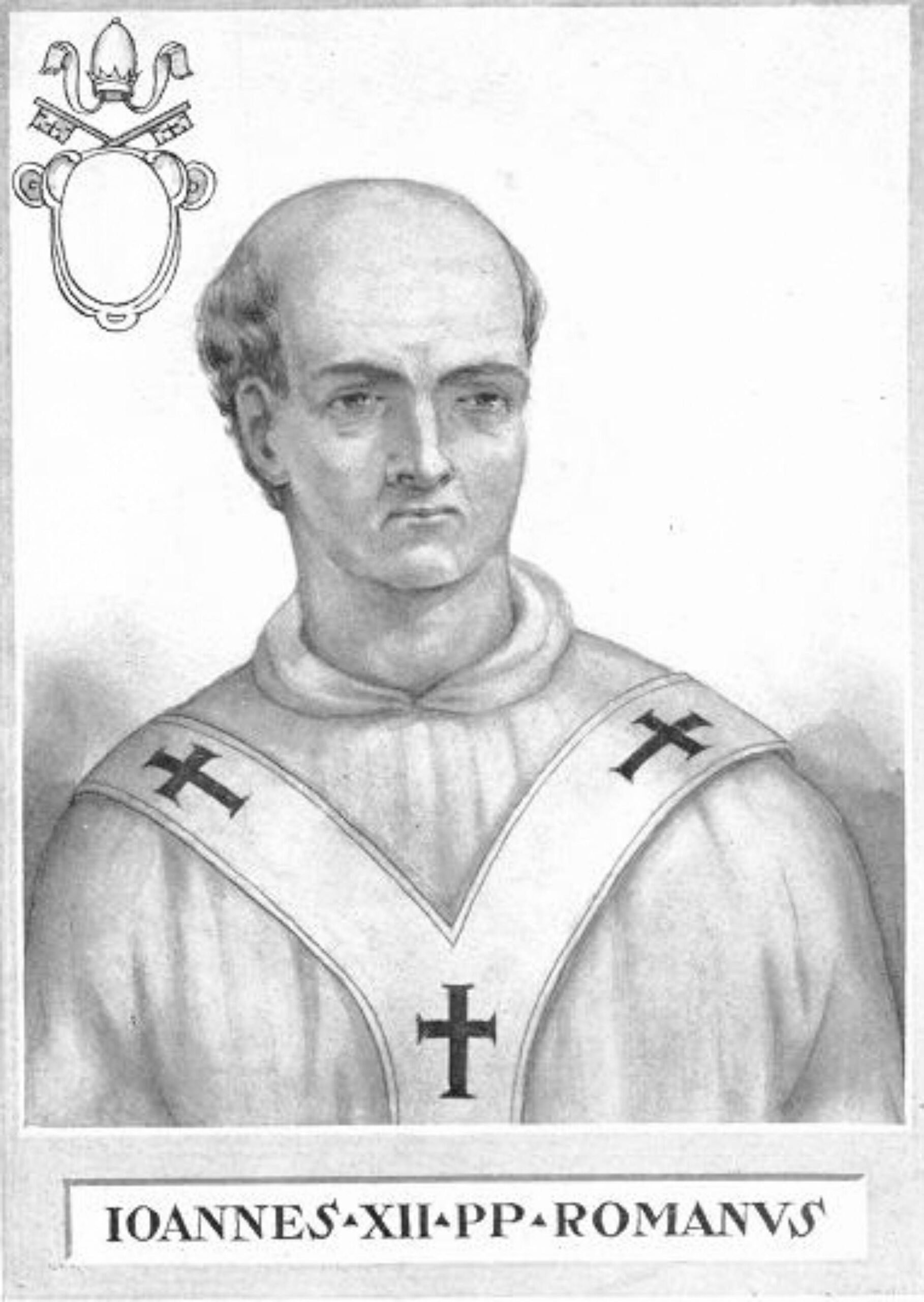 Papež Jan XII., FOTO: <a href="https://commons.wikimedia.org/wiki/File:Pope_John_XII.jpg">Artaud de Montor (1772–1849)</a>, Public domain, via Wikimedia Commons